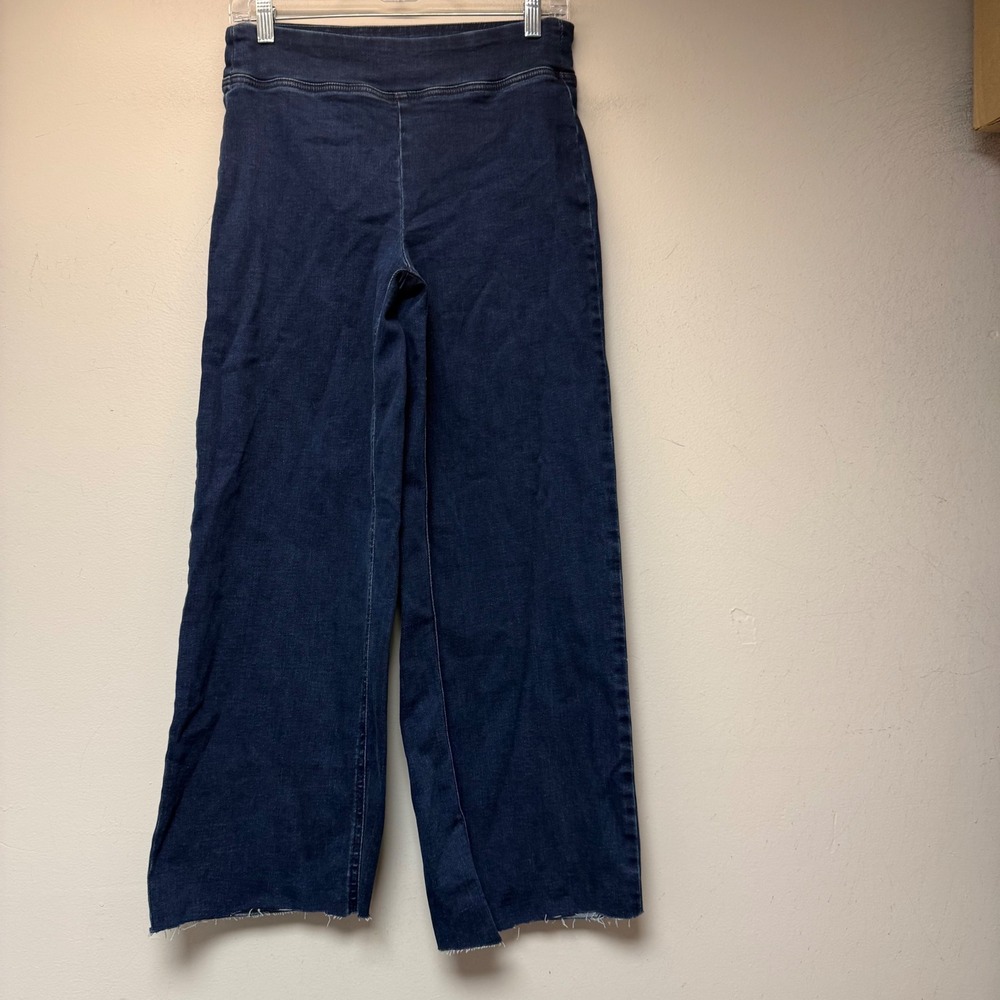 Old Navy Weekender Wide Leg Jeans Women 6 Tall Dark Blue Raw Hem High Rise